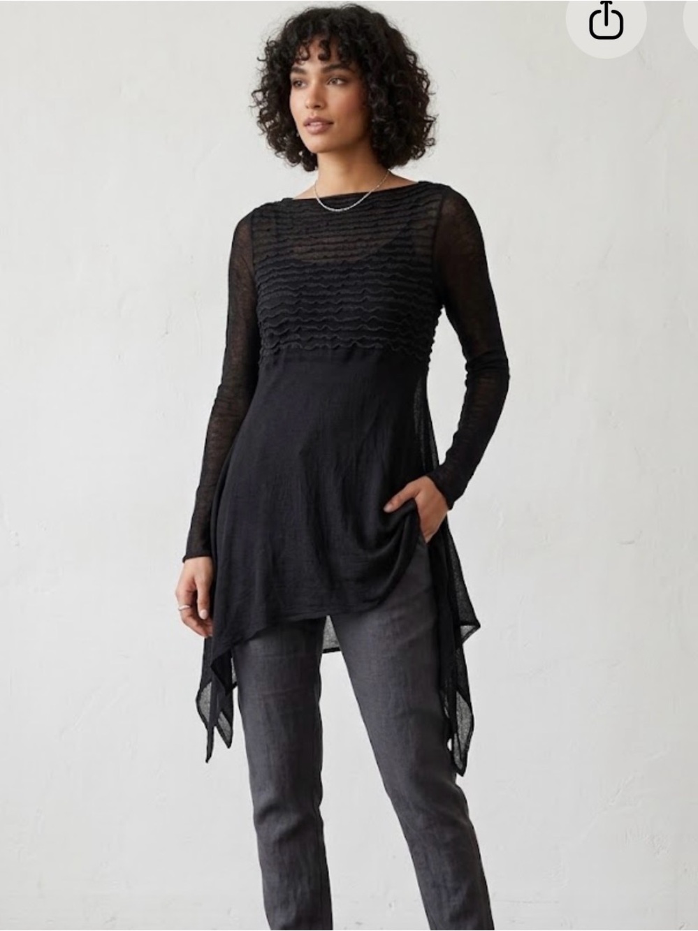 Sarah Pacini Avant Garde Black Textured Ruched Asymmetrical Tunic Top Lagenlook
